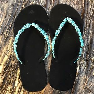 Genuine Turquoise Stone Eva Flip Flops Size 7 38